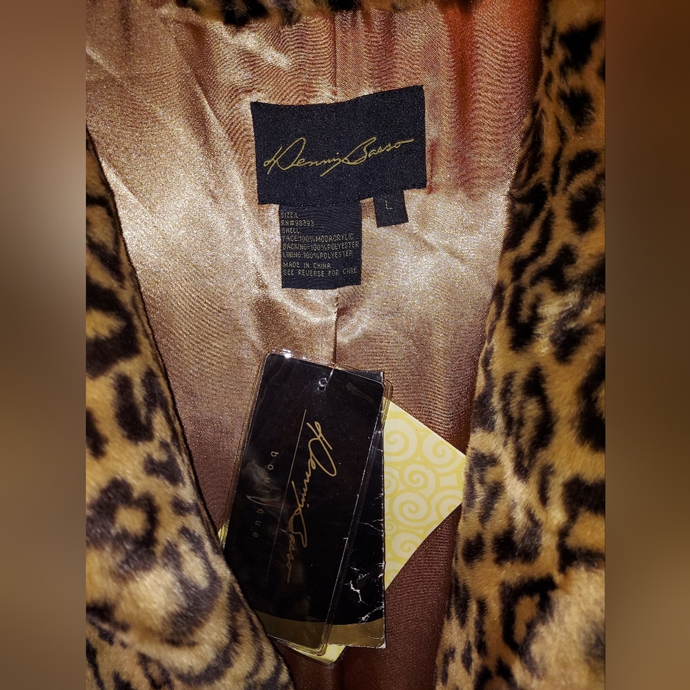 NWT Dennis Basso Vintage Cheetah Print Full Length Faux Fur Size Large Coat Rare - Picture 3 of 4